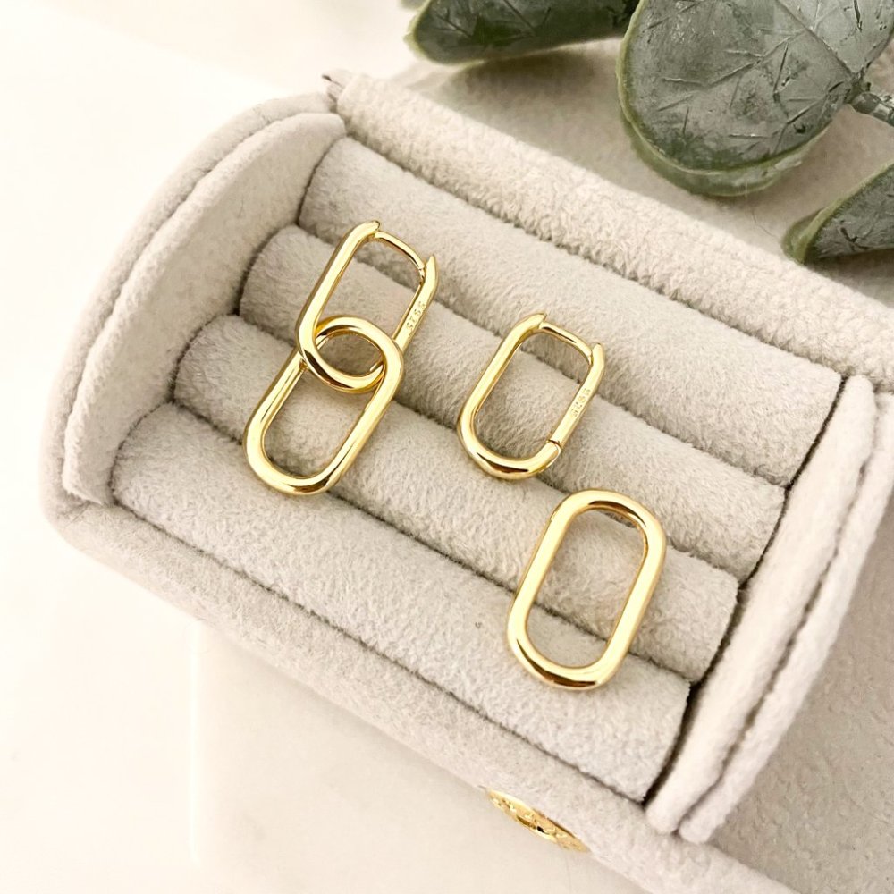 925 Sterling Silver Link Earrings Dangle Chain Earrings Minimalist Earrings - Picture 7 of 8